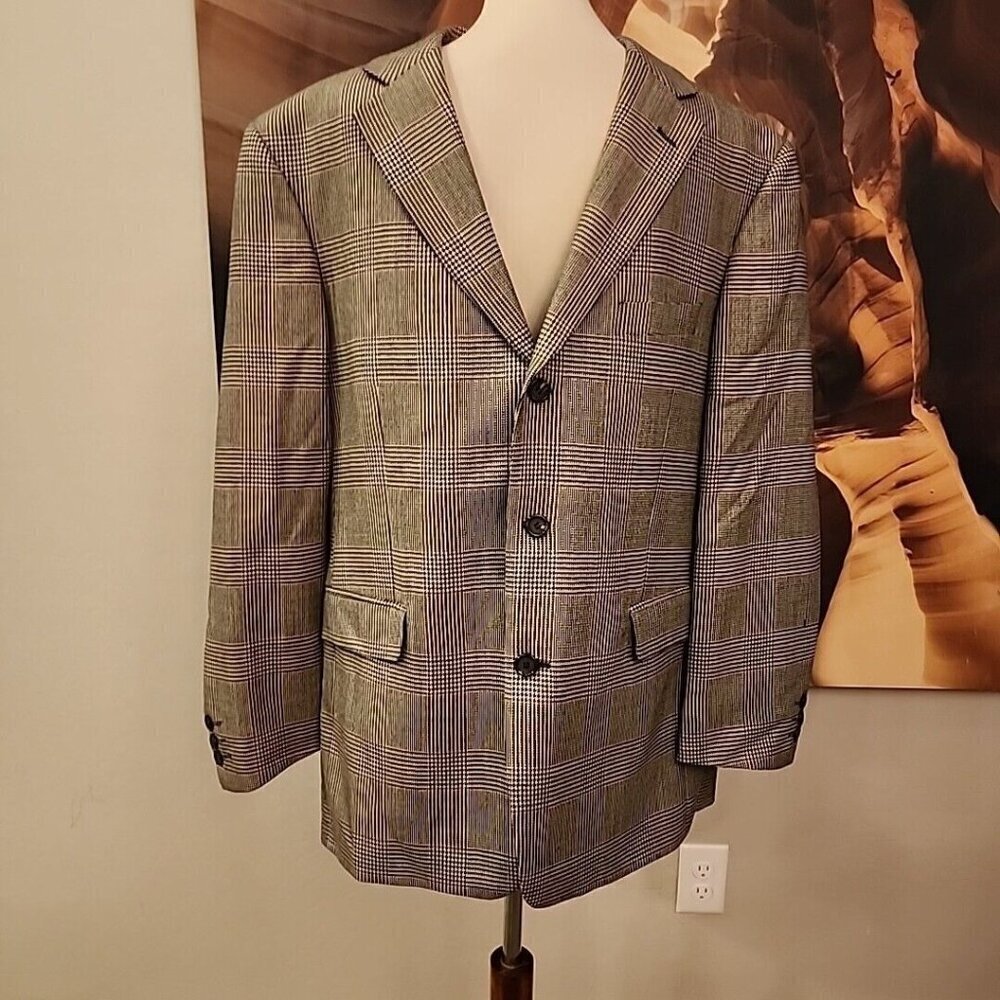 Mens Hunt Club Black Houndstooth Check Wool Sport Coat 42R EUC 3 Button